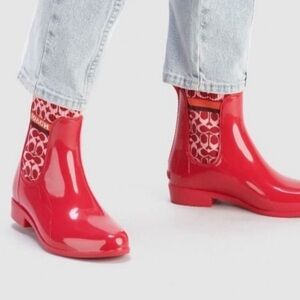 Coach Rivington Red Candy Apple Rain Booties size 8